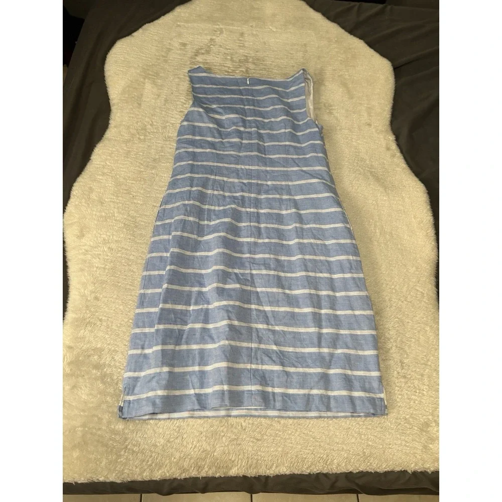 Talbots Linen‎ Blend Chambray Striped Shift Dress Size 6 Blue White Sleeveless